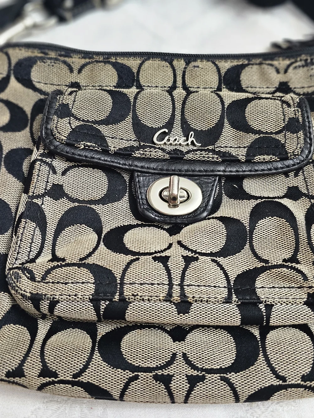 Coach Penelope Signature Canvas Crossbody Bag in Black & Tan